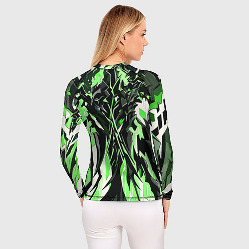 Женский рашгард Чёрный материал и зелёные полосы / 3D-принт – фото 4