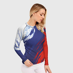 Рашгард женский Россия Sport брызги красок триколор, цвет: 3D-принт — фото 2