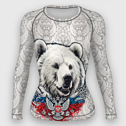Рашгард женский Белый медведь и белый герб России, цвет: 3D-принт
