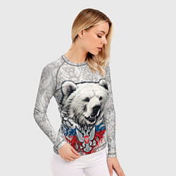 Рашгард женский Белый медведь и белый герб России, цвет: 3D-принт — фото 2