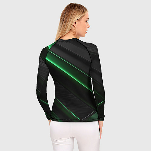 Женский рашгард Зеленые яркие полосы черная абстракция / 3D-принт – фото 4