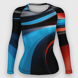 Рашгард женский Черные и синии волны спортивный стиль, цвет: 3D-принт