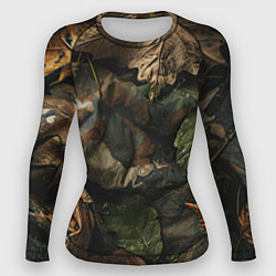 Рашгард женский Реалистичный охотничий камуфляж из ткани и листьев, цвет: 3D-принт