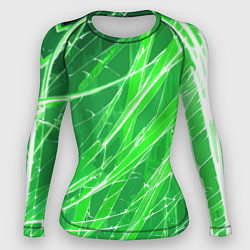 Рашгард женский Белые линии на зелёном фоне, цвет: 3D-принт