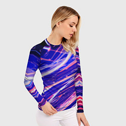 Рашгард женский Белые и красные линии на синем фоне, цвет: 3D-принт — фото 2