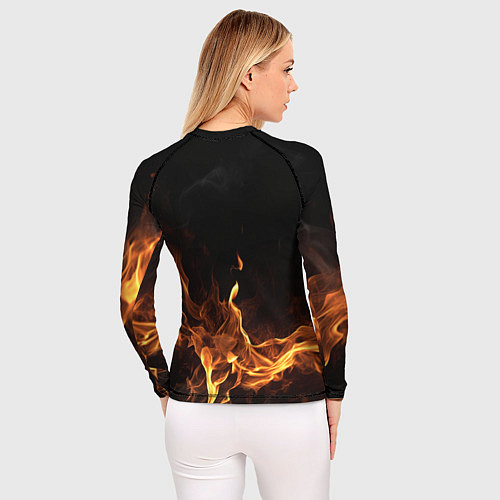 Женский рашгард Palworld логотип на черном фоне с огнем / 3D-принт – фото 4