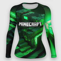 Рашгард женский Minecraft logo зеленые неоновые кубы, цвет: 3D-принт