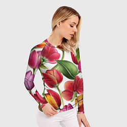 Рашгард женский Паттерн с тюльпанами, цвет: 3D-принт — фото 2