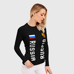 Рашгард женский Россия три полоски на черном фоне, цвет: 3D-принт — фото 2