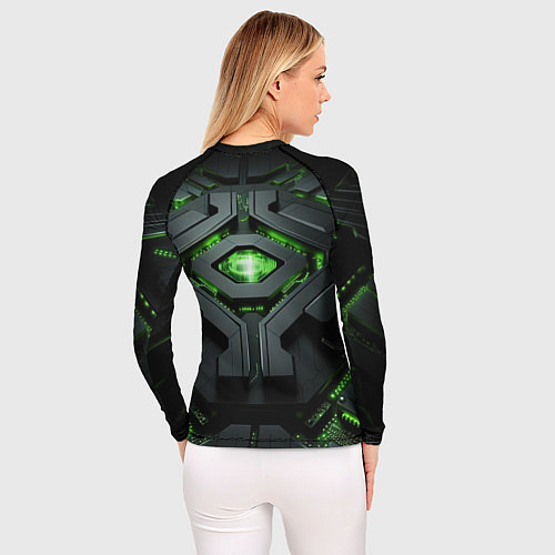 Женский рашгард Объемная абстрактная яркая зеленая фигура на черно / 3D-принт – фото 4
