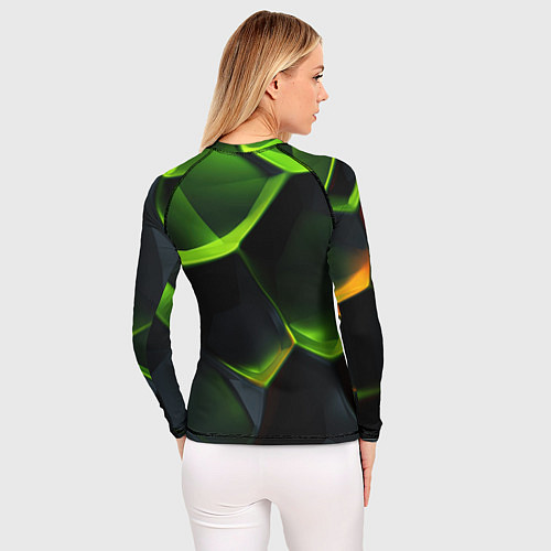Женский рашгард Green neon abstract geometry / 3D-принт – фото 4
