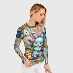 Рашгард женский Funny hare and his friends - patchwork, цвет: 3D-принт — фото 2