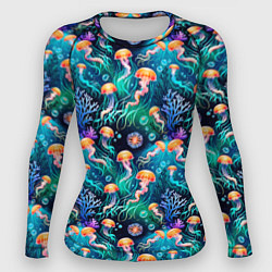 Рашгард женский Морские медузы паттерн, цвет: 3D-принт