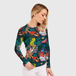 Рашгард женский Морская жизнь под водой - паттерн с звёздами и кон, цвет: 3D-принт — фото 2