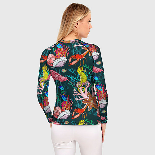 Женский рашгард Морская жизнь под водой - паттерн с звёздами и кон / 3D-принт – фото 4
