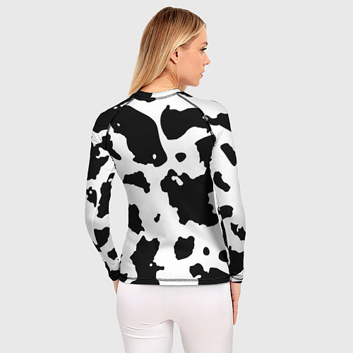 Женский рашгард Черно белый коровий узор / 3D-принт – фото 4