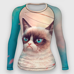Рашгард женский Мемный кот Grumpy Cat с нимбом, цвет: 3D-принт