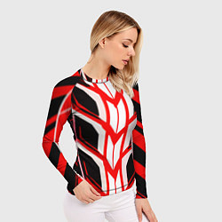 Рашгард женский Красные полосы на чёрно-белом фоне, цвет: 3D-принт — фото 2
