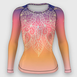 Рашгард женский Сине-оранжевый градиент с узором мандала, цвет: 3D-принт