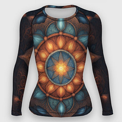 Рашгард женский Симметричный орнамент - мандала узор со светящейся, цвет: 3D-принт