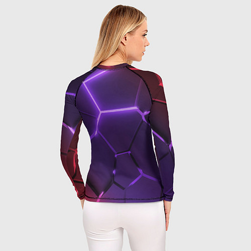 Женский рашгард Красно-фиолетовые неоновые плиты в разломе / 3D-принт – фото 4