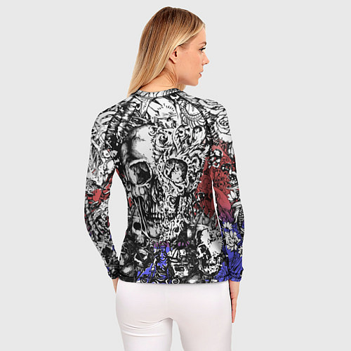 Женский рашгард Череп и скелеты на фоне флага России / 3D-принт – фото 4