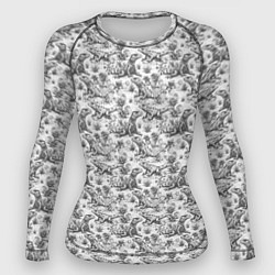 Рашгард женский Черно белый узор с ящерицами - паттерн, цвет: 3D-принт