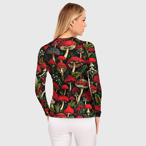 Женский рашгард Лесные красные грибы мухоморы - паттерн / 3D-принт – фото 4