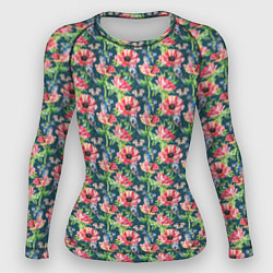 Рашгард женский Маки и синицы паттерн, цвет: 3D-принт