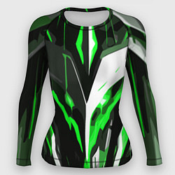 Рашгард женский Зелёно-белая абстракция и чёрный фон, цвет: 3D-принт