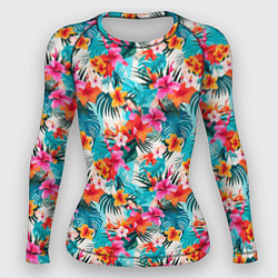 Рашгард женский Летний гавайский паттерн, цвет: 3D-принт