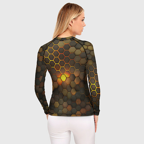 Женский рашгард Светящиеся коричневый соты - тепловая энергия / 3D-принт – фото 4