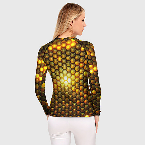 Женский рашгард Металлические соты - роскошный блеск золота / 3D-принт – фото 4