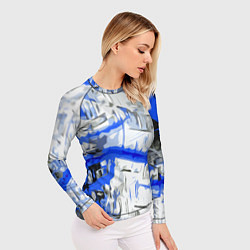 Рашгард женский Сине-белая абстракция на чёрном фоне, цвет: 3D-принт — фото 2
