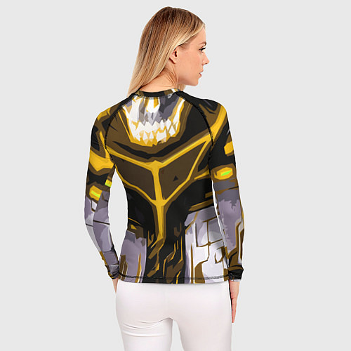 Женский рашгард Yellow stripes on a black and white background / 3D-принт – фото 4