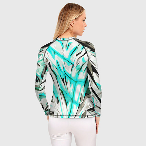 Женский рашгард Чёрно-голубая агрессивная абстракция на белом фоне / 3D-принт – фото 4