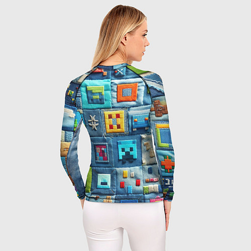 Женский рашгард Minecraft на пэчворк дениме / 3D-принт – фото 4