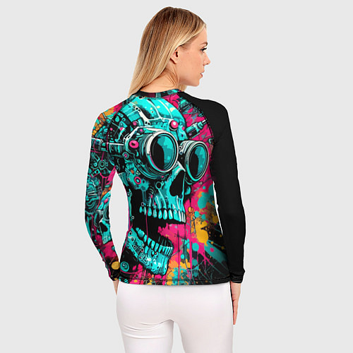 Женский рашгард Cyber skull sketch - color blots / 3D-принт – фото 4