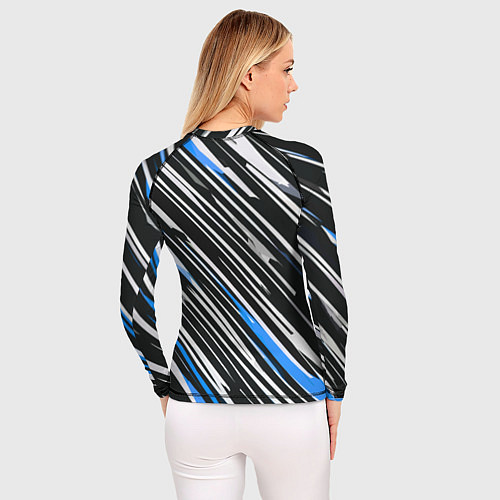 Женский рашгард Диагональные сине-белые полосы на чёрном фоне / 3D-принт – фото 4