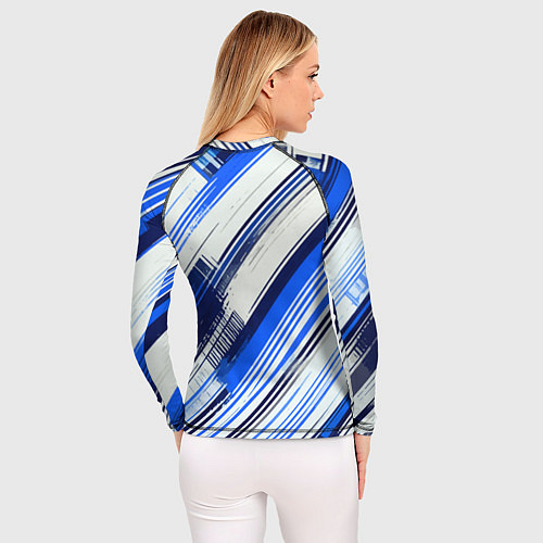 Женский рашгард Синие диагональные полосы на белом фоне / 3D-принт – фото 4