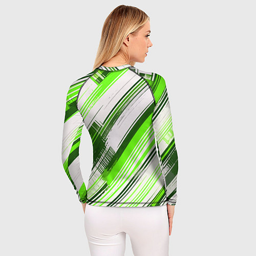 Женский рашгард Зелёные диагональные полосы на белом фоне / 3D-принт – фото 4