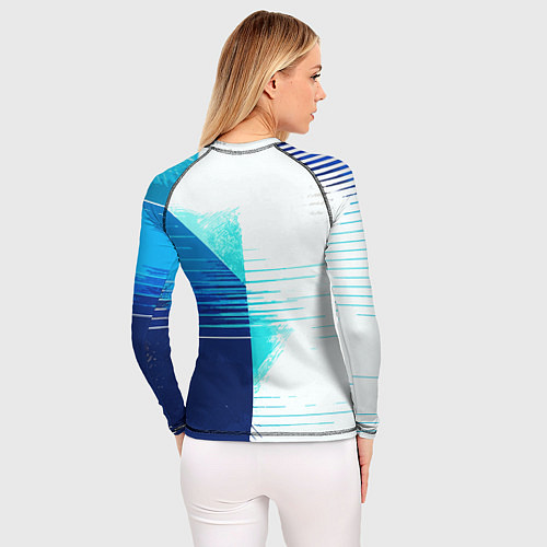 Женский рашгард Горизонтальные полосы на сине-белом фоне / 3D-принт – фото 4