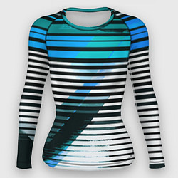 Женский рашгард Сине-чёрные полосы на белом фоне