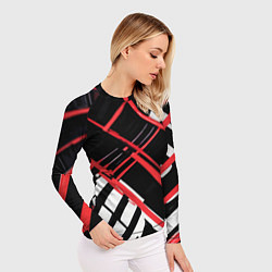 Рашгард женский Красно-белые линии на чёрном фоне, цвет: 3D-принт — фото 2
