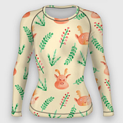 Женский рашгард Новогодний узор с оленями и веточками