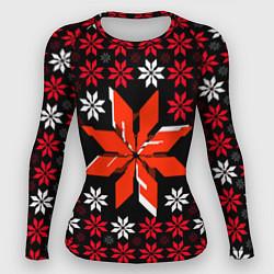 Рашгард женский Красно-белые звёзды на чёрном фоне, цвет: 3D-принт