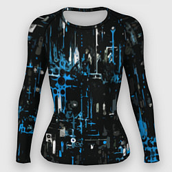 Рашгард женский Бело-синяя тревожная абстракция на чёрном фоне, цвет: 3D-принт