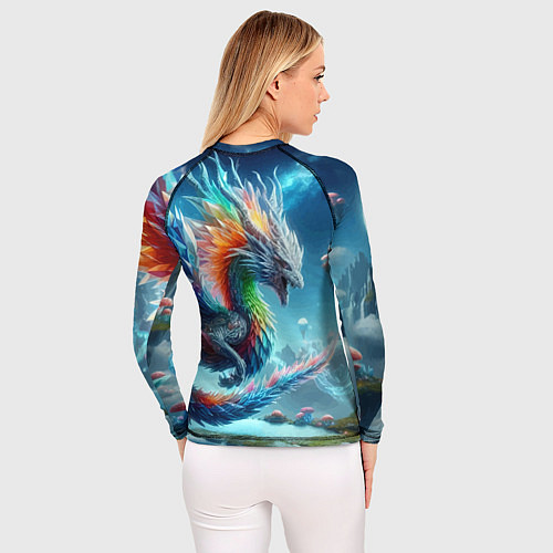 Женский рашгард Полигональный дракон на планете водопадов и грибов / 3D-принт – фото 4