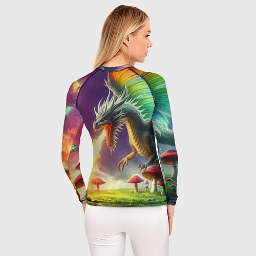 Женский рашгард Огнедышащий дракон на грибной поляне / 3D-принт – фото 4