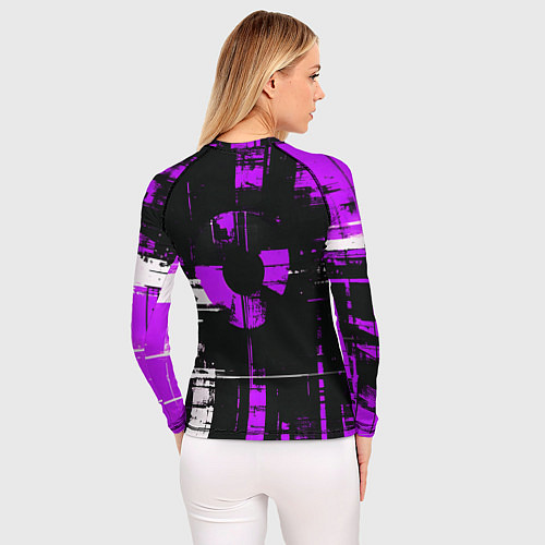 Женский рашгард Фиолетово-белый гранж на чёрном фоне / 3D-принт – фото 4